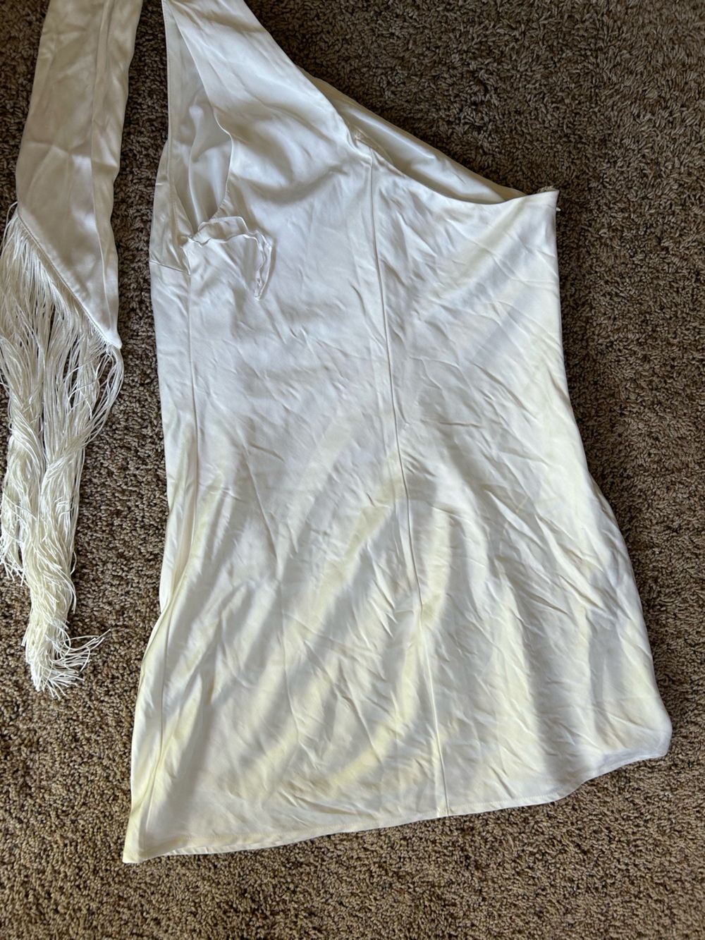 Abercrombie & Fitch Ivory One-Shoulder Fringe Mini Dress - Picture 2 of 4